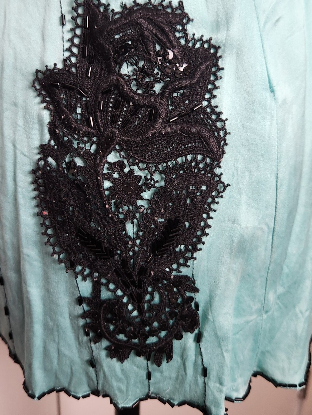 Blue Silk Lace Velvet Beaded Camisole - Picture 9 of 13